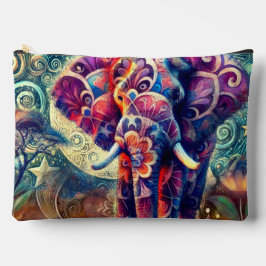 Whimsical Elephant bei Night Blue Lila Stars Moon Zubehörtasche