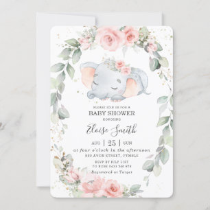 Whimsical Elephant Blumengrün Babydusche Einladung