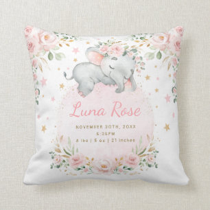Whimsical Elephant Blush Pink Floral Twinkle Stars Kissen