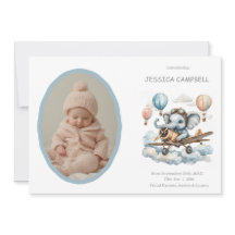 Whimsical Elephant Flying Baby Birth  Announcement