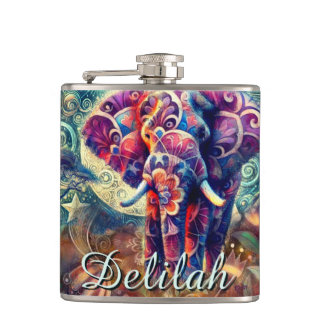 Whimsical Elephant Night Stars Moon Personalisiert Flachmann