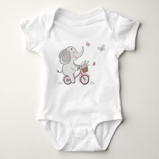 Whimsical Elephant Ride Bike - Kids Animal Design Baby Strampler (Vorderseite)