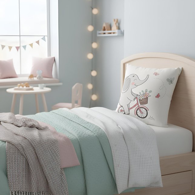 Whimsical Elephant Ride Bike - Kids Animal Design Kissen ("Whimsical Elephant Kids Throw Pillow – Add Fun and Color to Your Child’s Bedroom or Nursery!")