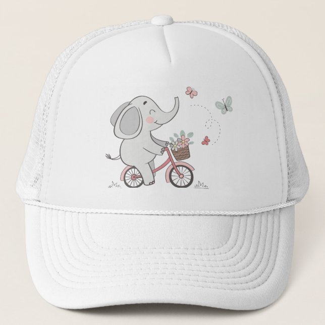 Whimsical Elephant Ride Bike - Kids Animal Design Truckerkappe (Vorderseite)
