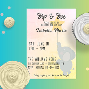 Whimsical Elephant Sip & See Einladung