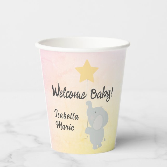 Whimsical Elephant Welcome Baby Pappbecher (Vorderseite)