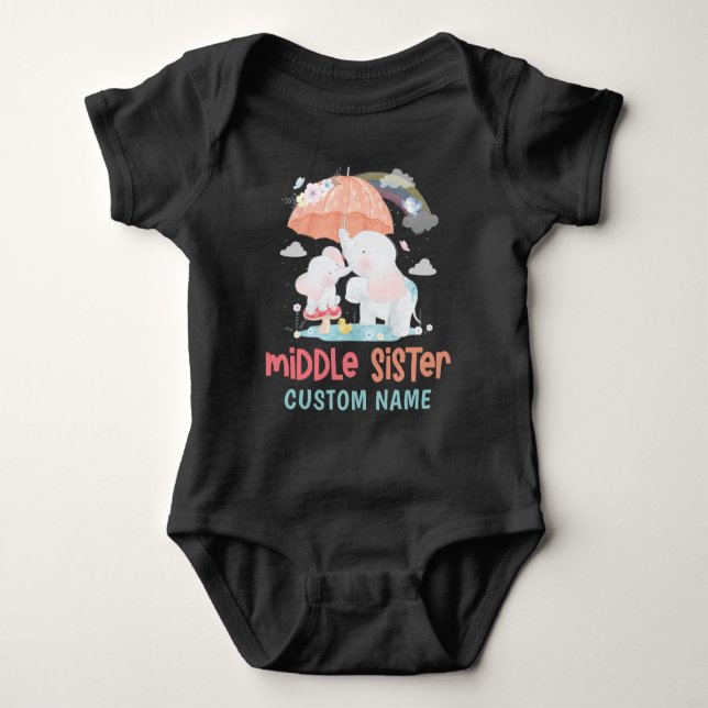 Whimsical Elephants Middle Sister Individuelle Nam Baby Strampler (Vorderseite)