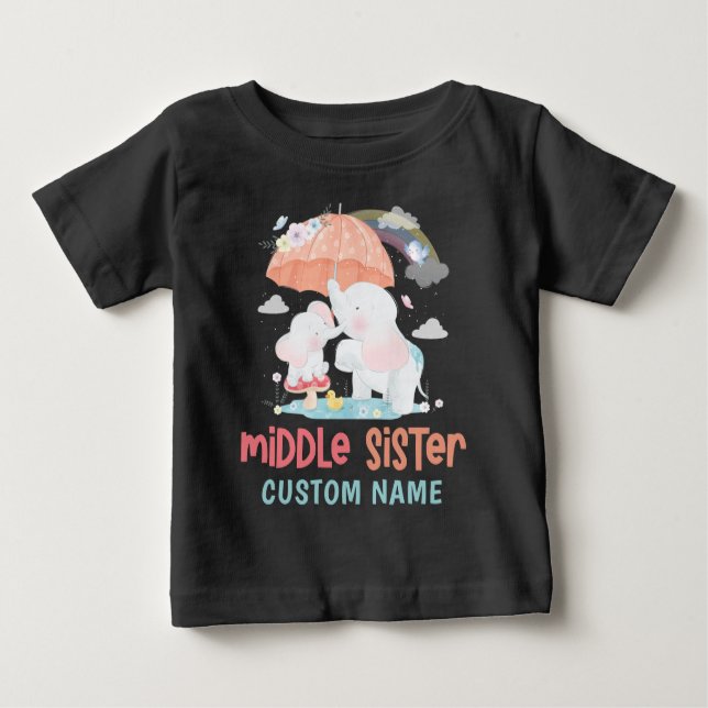 Whimsical Elephants Middle Sister Individuelle Nam Baby T-shirt (Vorderseite)