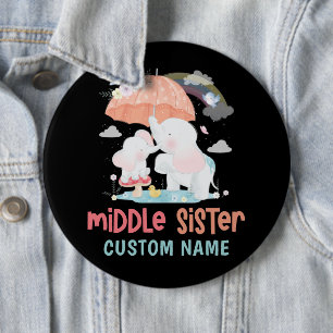 Whimsical Elephants Middle Sister Individuelle Nam Button