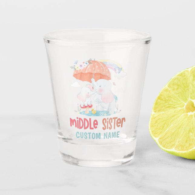 Whimsical Elephants Middle Sister Individuelle Nam Schnapsglas (Vorderseite)