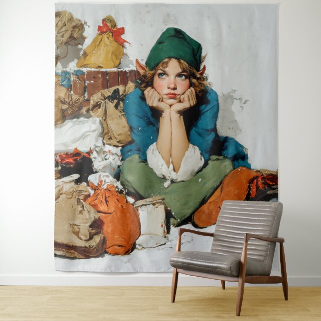 Whimsical Elf Among Gift Bags Wandteppich (Beispiel)