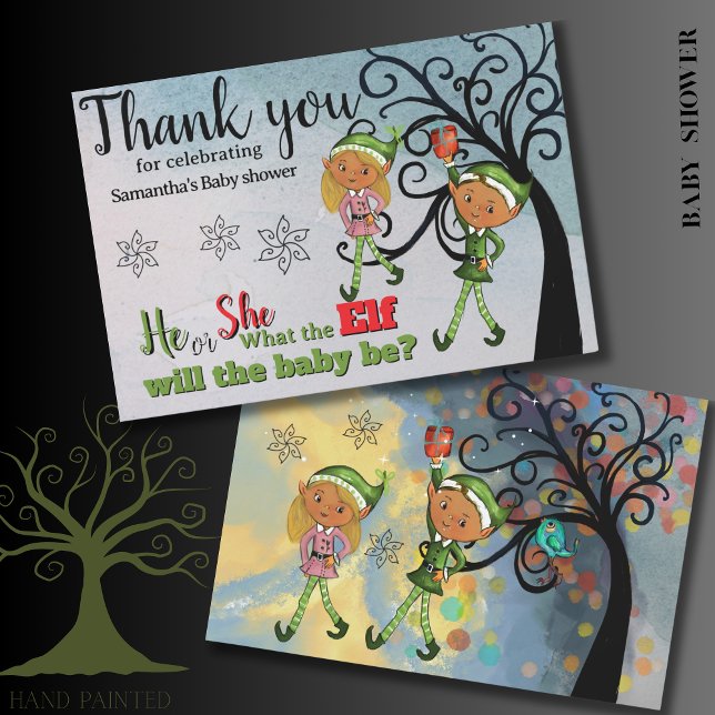 Whimsical Elf Gender Reveal Baby Shower Custom Dankeskarte (Whimsical Elf Gender Reveal Baby Shower Custom Thank You Card)
