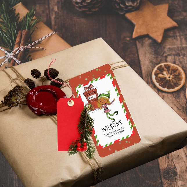 Whimsical Elf Girl Christmas Personalized Address Adressaufkleber (Whimsical Elf Girl Christmas Personalized Address Label)