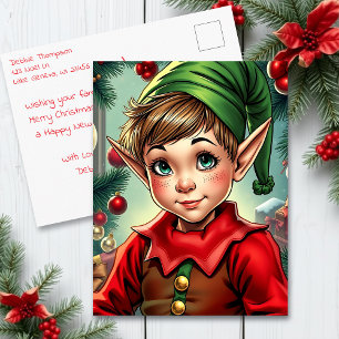 Whimsical Elf Personalisiertes Weihnachten Postkarte
