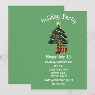 Whimsical Elf Tree Präsentieren Weihnachtsfeiertag Einladung