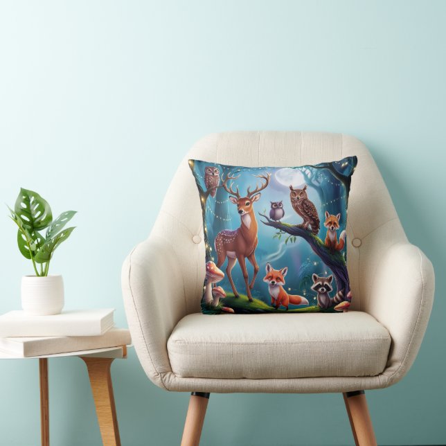 Whimsical Enchanted Forest Animals Pillow Kissen (Stuhl )