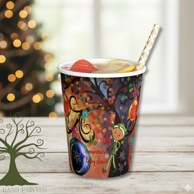 Whimsical "Er oder Sie" Elf Geschlechtsenthüllungs Pappbecher (Whimsical He or She Elf Gender Reveal Party Paper Cups)