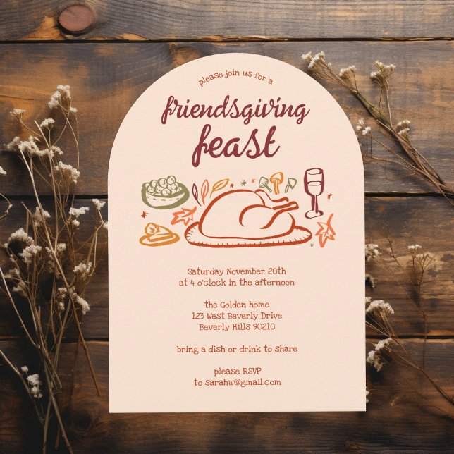 Whimsical Erntedank Friendsgiving Dinner ARCH Einladung (Whimsical Thanksgiving Friendsgiving Dinner ARCH Custom Holiday Invitation
)