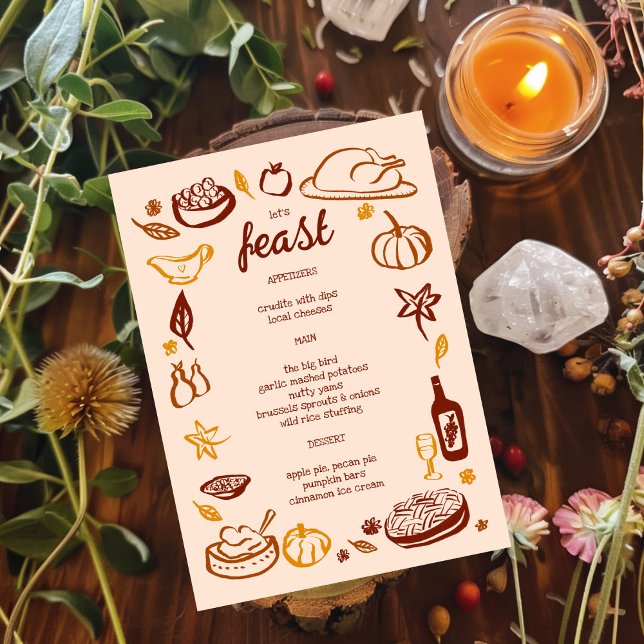 Whimsical Erntedank Friendsgiving HolidayCUSTOM Menükarte (Whimsical Thanksgiving Friendsgiving HolidayCUSTOM Menu
)
