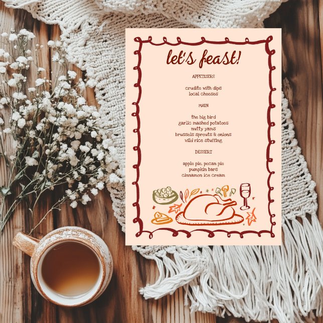 Whimsical Erntedank Friendsgiving HolidayCUSTOM Menükarte (Whimsical Thanksgiving Friendsgiving HolidayCUSTOM Menu
)