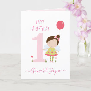 Whimsical erste Geburtstagsmädchen niedlich pink Karte