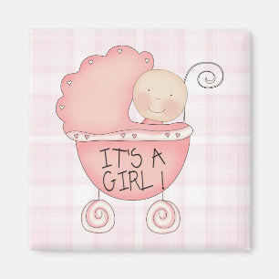 Whimsical Es ist ein Mädchen! Pink Baby Buggy Magnet