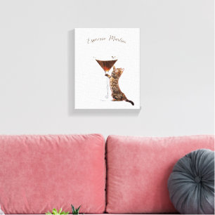 Whimsical Espresso Martini Katzen-Bar-Kart Leinwanddruck