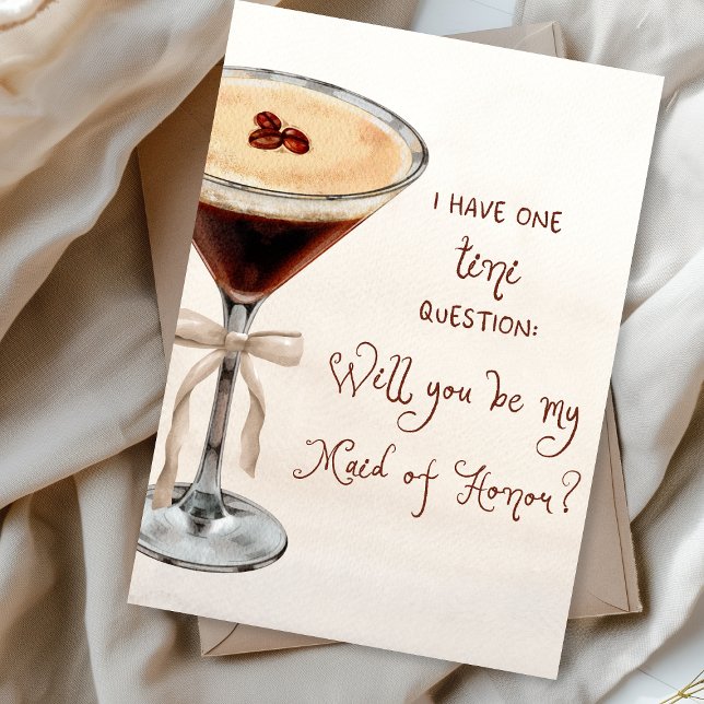 Whimsical Espresso Martini Trauzeugin Vorschlag Karte (Elegant espresso martini card – perfect for your maid of honor proposal with a personal touch.)
