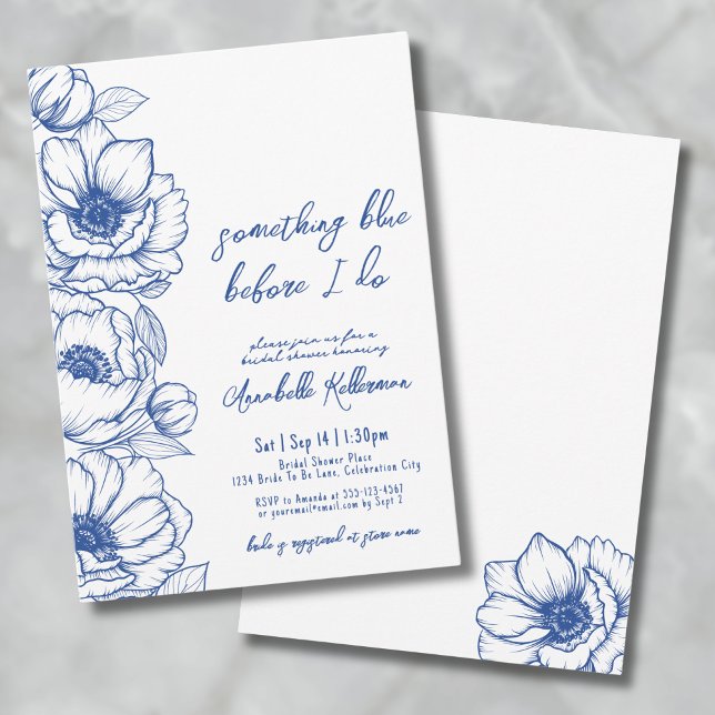 Whimsical Etwas Blue Floral Brautparty Einladung (Whimsical Something Blue Floral Bridal Shower Invitation)