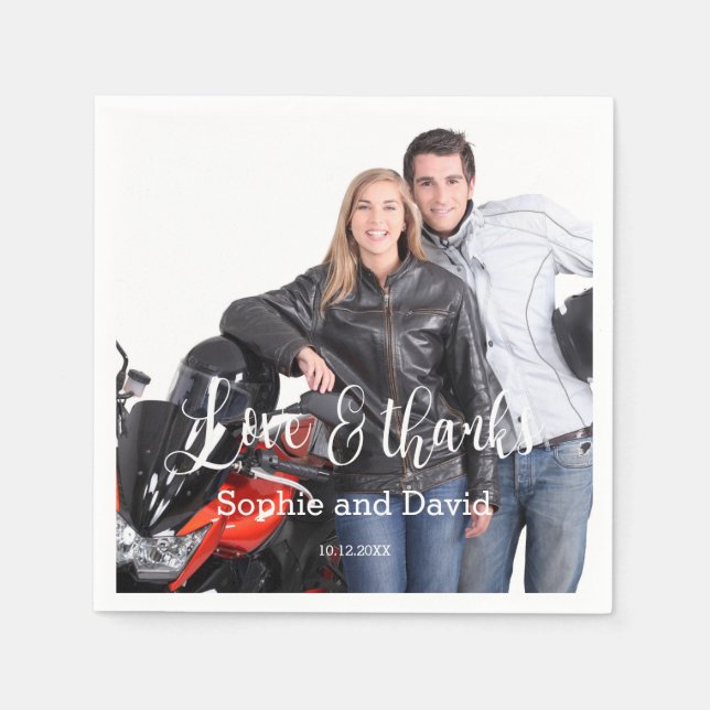 Whimsical Faded Foto Calligraphy Wedding Serviette (Vorderseite)