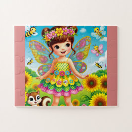 WHIMSICAL "FAIRE AND SUNFLOWERS" JIGSAW PUZZLE