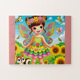 WHIMSICAL "FAIRE AND SUNFLOWERS" JIGSAW PUZZLE
