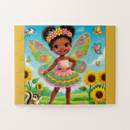 WHIMSICAL "FAIRE AND SUNFLOWERS" JIGSAW PUZZLE