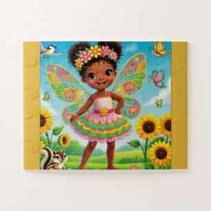 WHIMSICAL "FAIRE AND SUNFLOWERS" JIGSAW PUZZLE