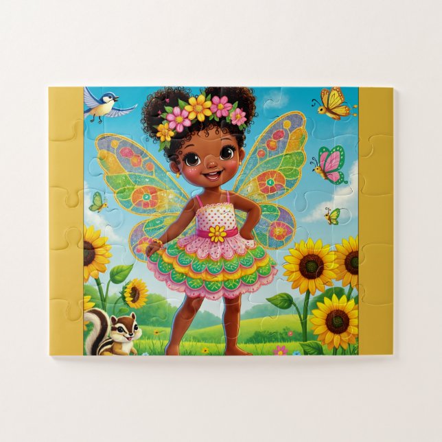 WHIMSICAL "FAIRE AND SUNFLOWERS" JIGSAW PUZZLE (Horizontal)