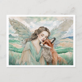 Whimsical Fairy and Fox in Serene Landschaft Postkarte