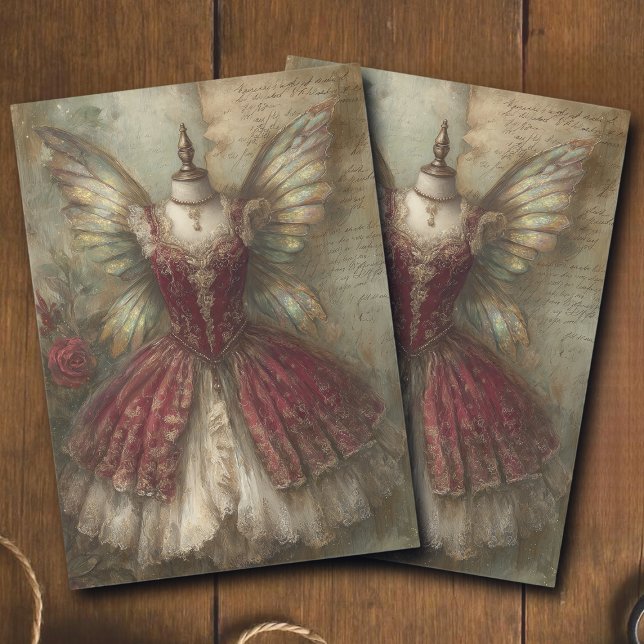 Whimsical Fairy Crimson Ballet Costume Decoupage  Seidenpapier (Von Creator hochgeladen)