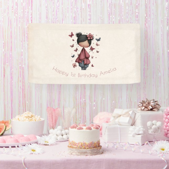 Whimsical Fairy Doll Retro Cute Birthday Banner (Party)