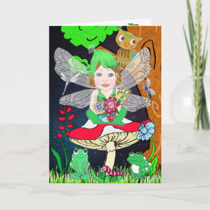 Whimsical Fairy Elf auf Magic Mushroom Geburtstag Karte