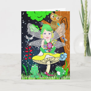 Whimsical Fairy Elf auf Magic Mushroom Geburtstag Karte