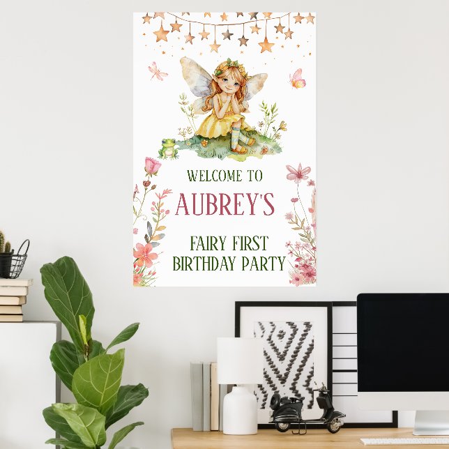Whimsical Fairy erster Geburtstag Poster (Heimbüro)
