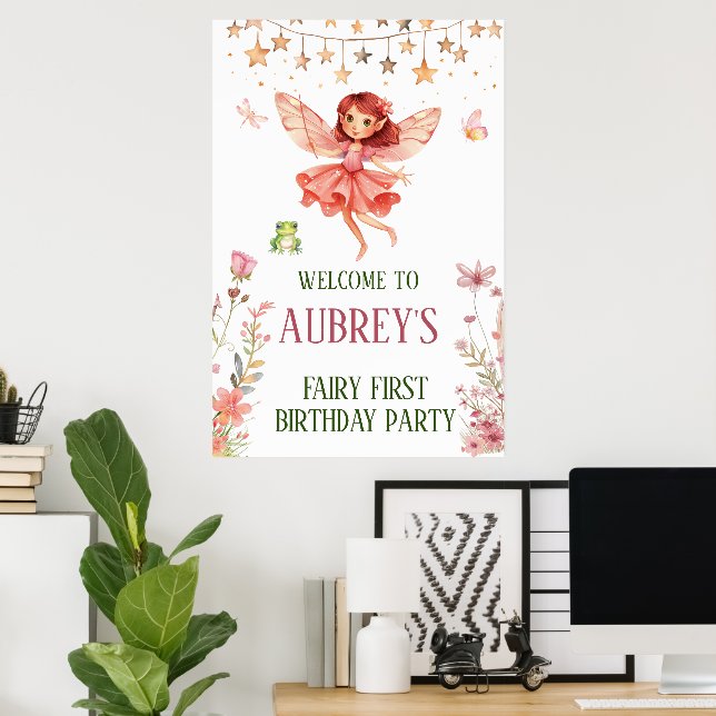 Whimsical Fairy erster Geburtstag Poster (Heimbüro)