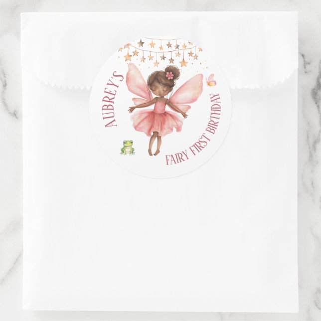 Whimsical Fairy erster Geburtstag Runder Aufkleber (Tasche)