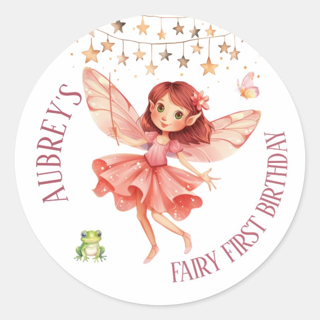 Whimsical Fairy erster Geburtstag Runder Aufkleber (Vorderseite)