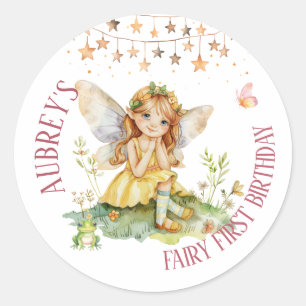 Whimsical Fairy erster Geburtstag Runder Aufkleber