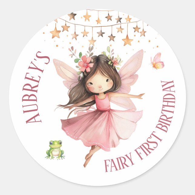 Whimsical Fairy erster Geburtstag Runder Aufkleber (Vorderseite)