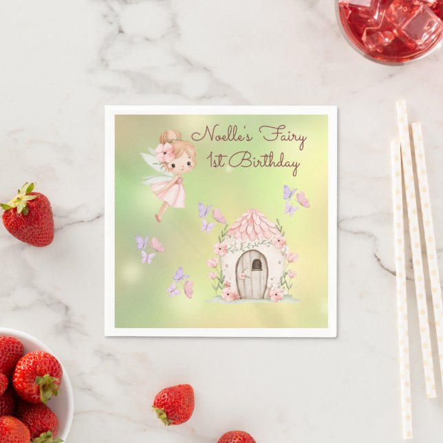 Whimsical Fairy Erster Geburtstag  Serviette (Beispiel)