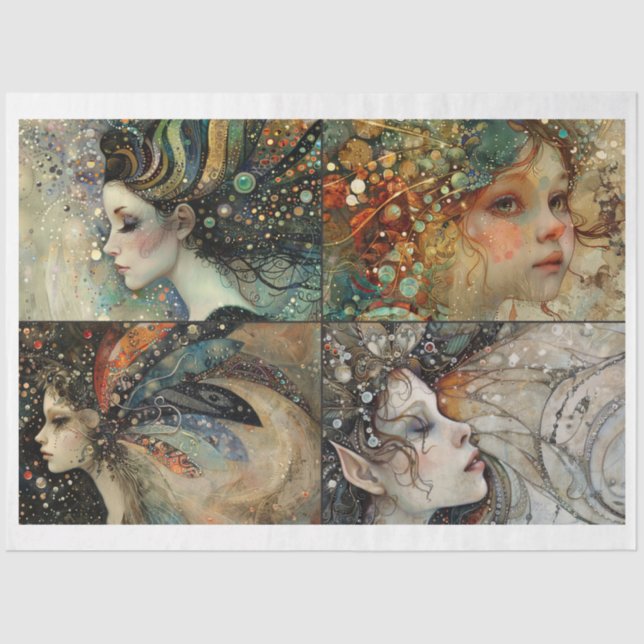 Whimsical Fairy Faces Scrapbooking Mixed Media Seidenpapier (Vorderseite)