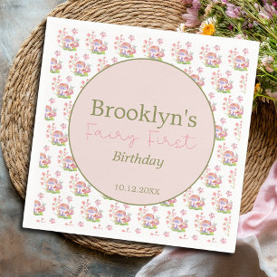 Whimsical Fairy First Birthday Mushroom Floral Serviette