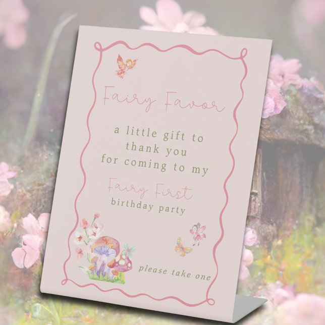 Whimsical Fairy First Birthday Party Gefallen Sockelschild (Whimsical Fairy First Birthday Party Favor Pedestal Sign
)